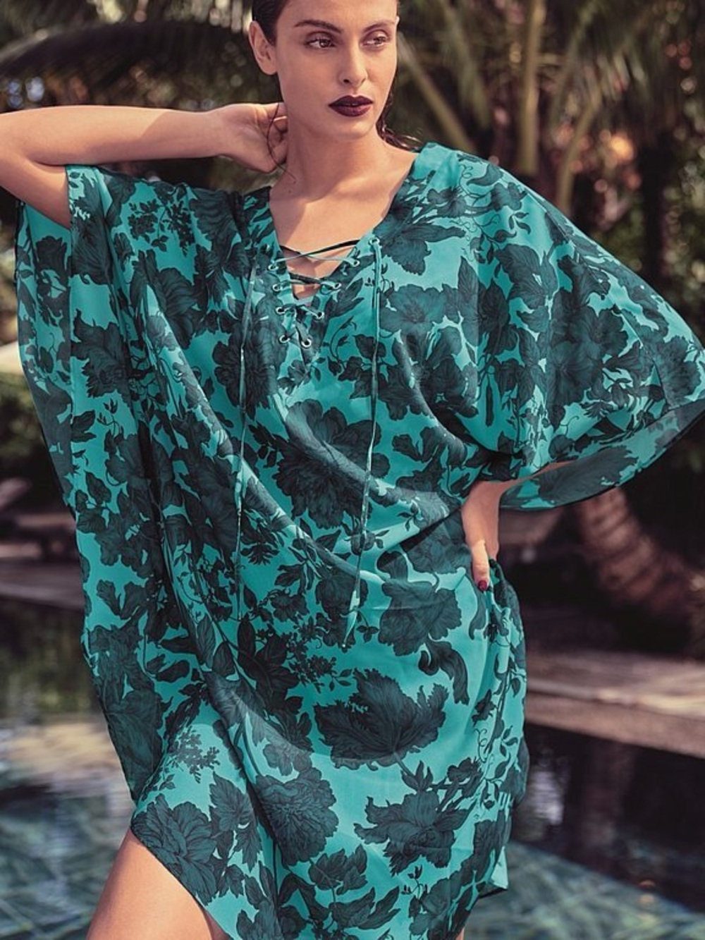 NWT Anita Teal Floral Lace-Up Swim Coverup